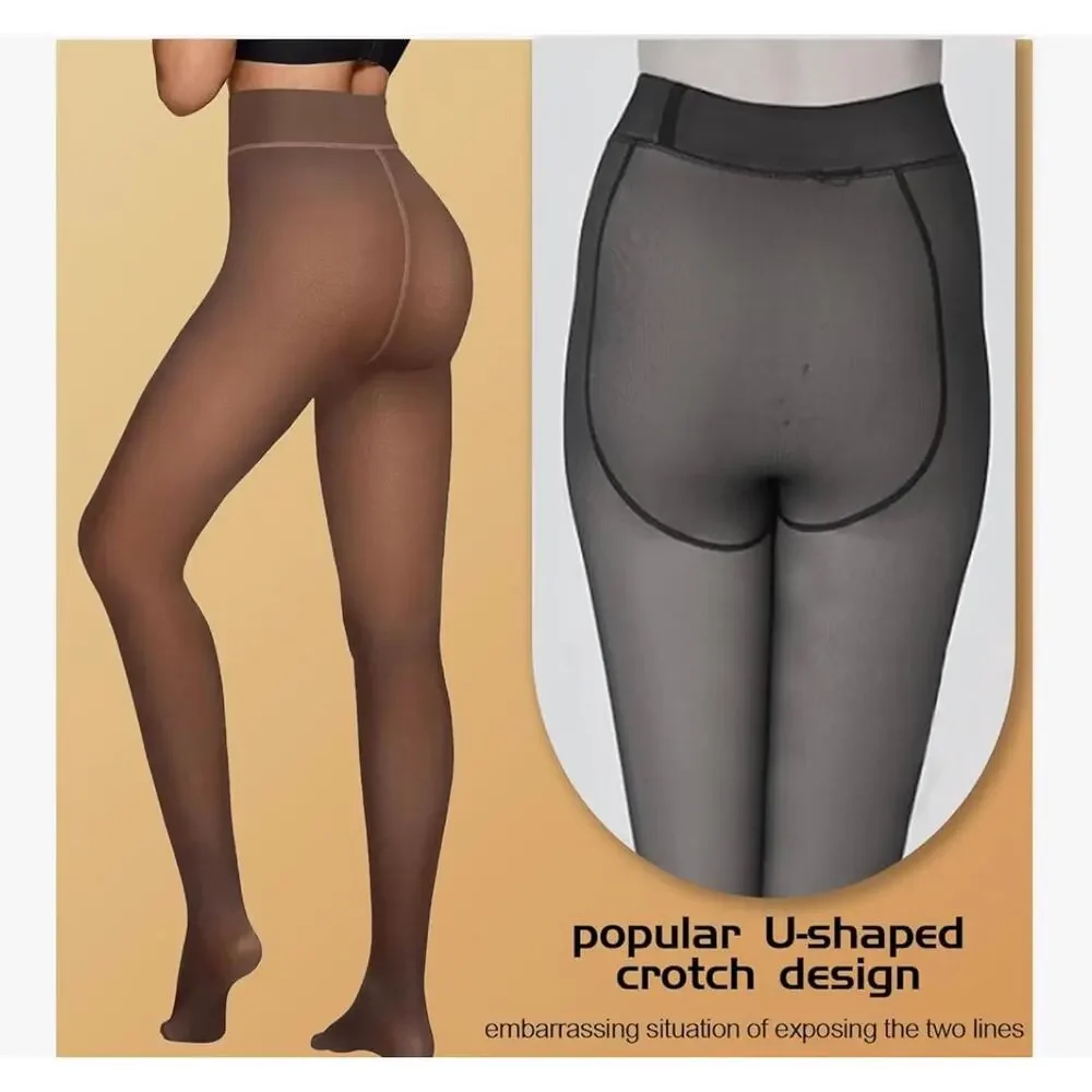 Delcast 2 Pairs Black Fleece Lined Tights Women Thermal Sheer XS